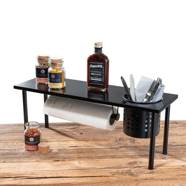 Raft de bucătărie pentru condimente cu suport pentru prosop 2 în 1 – Blanco WENKO, negru