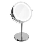 Oglinda cosmetica iluminata cu LED, rotunda, pe baza metalica