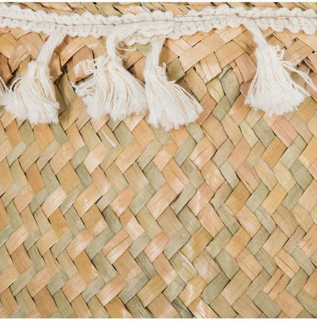 Coș decorativ, iarbă de mare, țesut, Ø 31 cm, cu franjuri