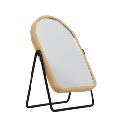 Oglindă de machiaj cu ramă din bambus, mărită, rotativă