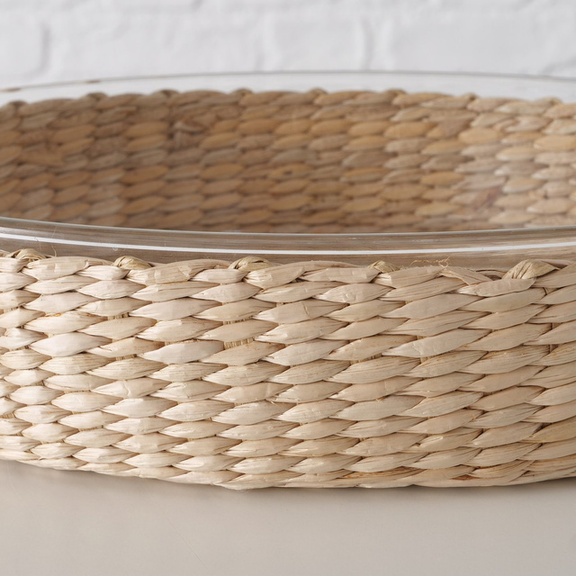 Tava Oval din sticla cu cos tesut