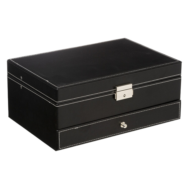 Cutie bijuterii, neagră, MDF, 20,5 x 30,5 x 13 cm