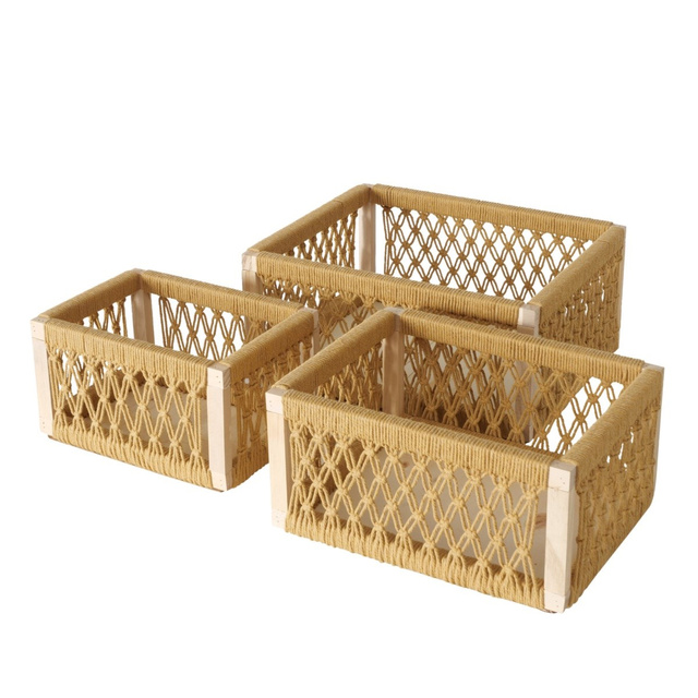 Cutii din lemn Winny cu impletitura decorativa, 3 bucati