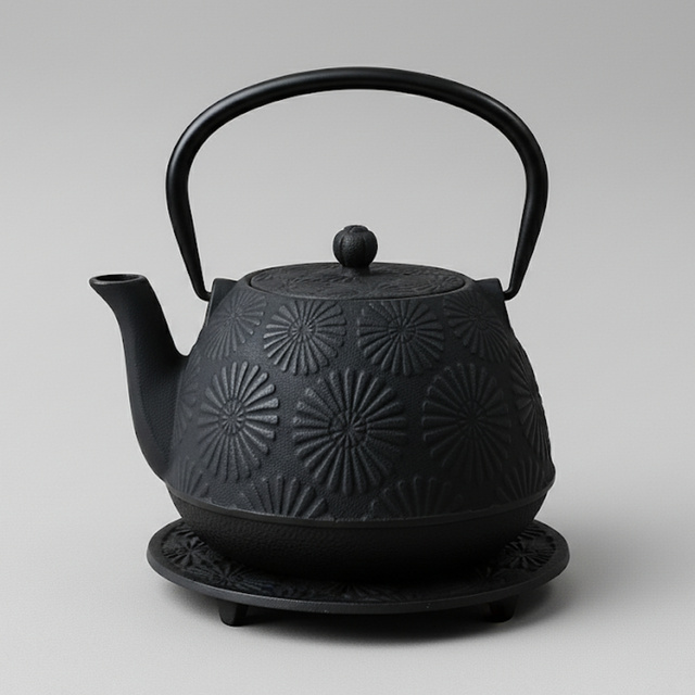 Căldare din fontă cu cești și suport KOGA, 1200 ml, negru