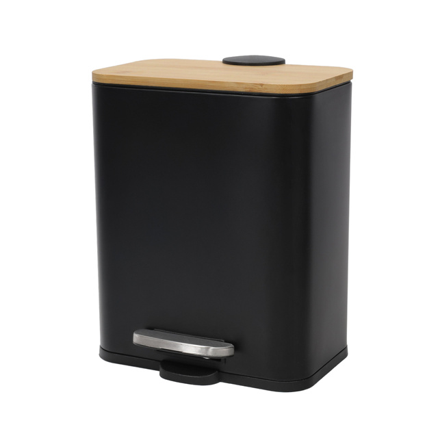 Coș îngust de baie ZETRU, 5 l, cu capac din bambus