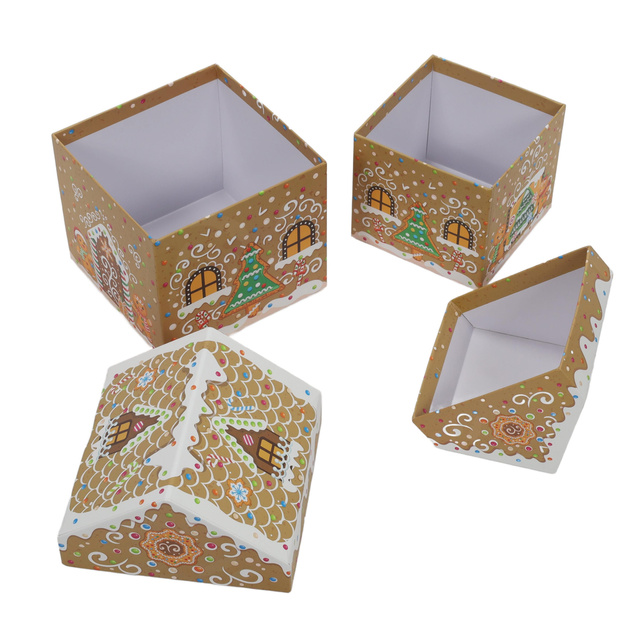 Cutii de Crăciun în formă de casă, set de 2 buc., maro deschis