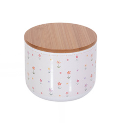 Recipient de bucatarie ceramic, model cu lalele Blumi, capac din bambus