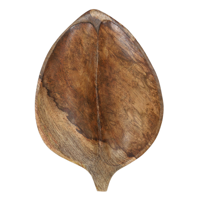 Masă de servire în formă de frunză, lemn de mango, 27 x 17 cm