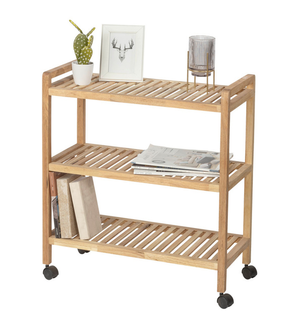 Raft pentru baie pe roti NORVEGIA cu trei rafturi, lemn de nuc, 31x65x72 cm, Wenko