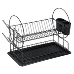 Uscător de vase Premium Duo WENKO, 2 niveluri de uscare și un recipient pentru tacâmuri cu două compartimente