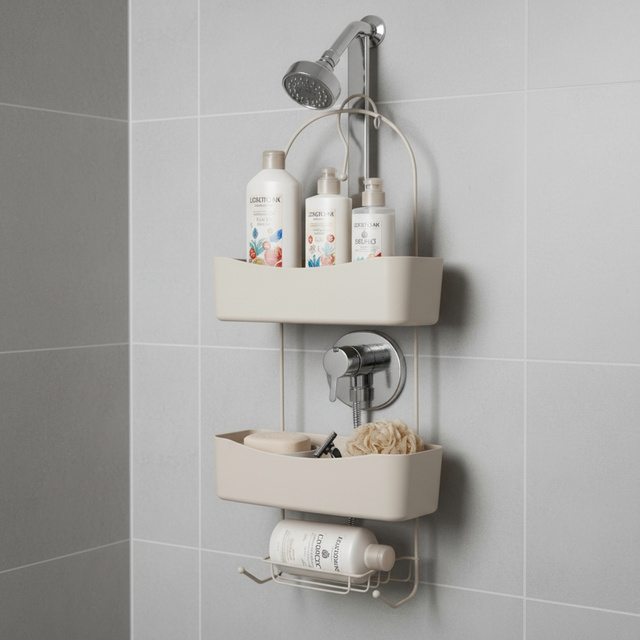 Raft metalic pentru baie ARC, 24 x 12 x 59 cm, ecru