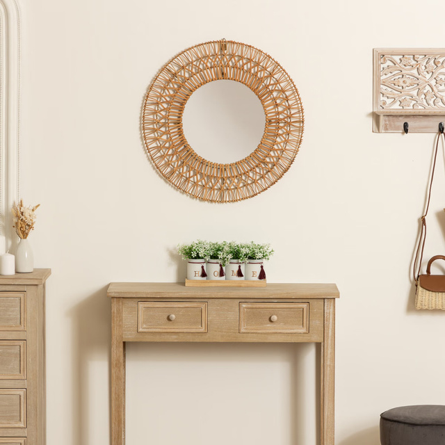 Oglinda rotunda Milou, cadru de ratan, Ø 58 cm