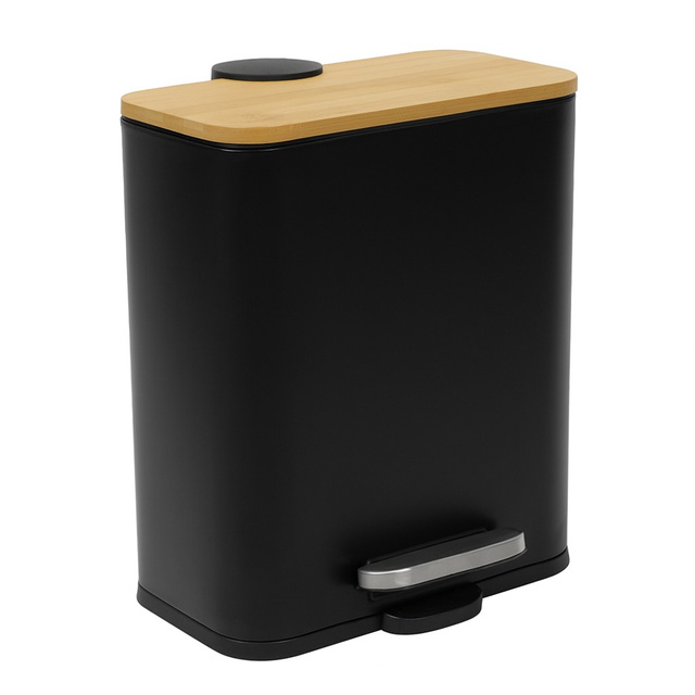 Coș îngust de baie ZETRU, 5 l, cu capac din bambus