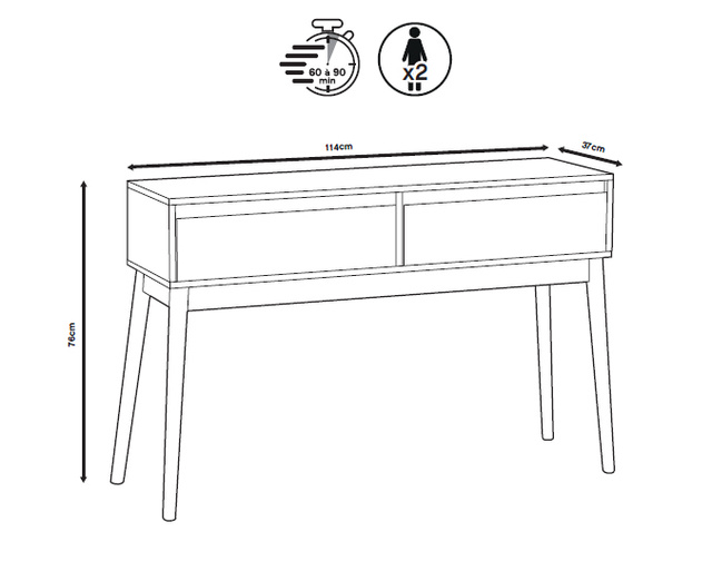 Comoda ABANA cu sertare pentru hol, 114 x 37 x 76 cm