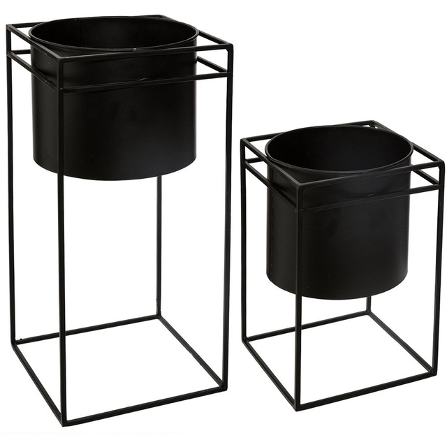 Set suport pentru flori modern din metal, 2 bucăți, negru