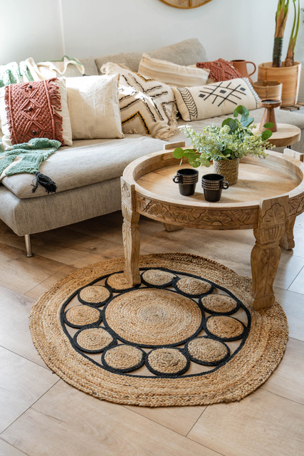 Covor boho rotund din iută, Ø 90 cm