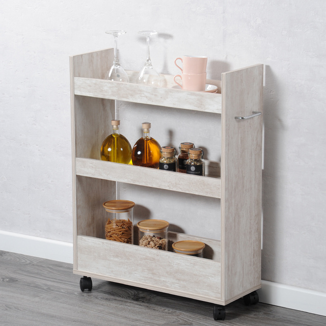 Suport de bucătărie pe roți, îngust, pe trei niveluri, Kesper