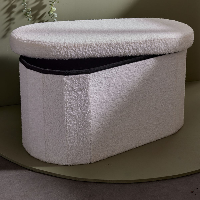 Puf alb MATISSE bouclé, 72 x 39 x 39 cm