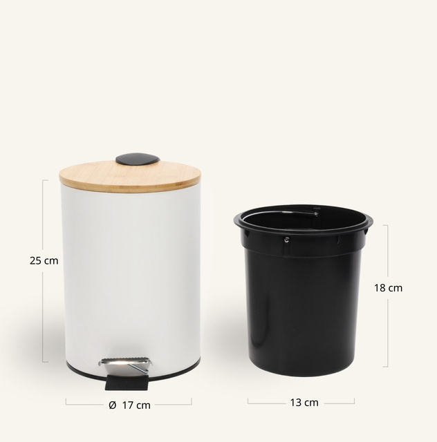 Coș de baie ZETRU, 3 l, cu capac din bambus