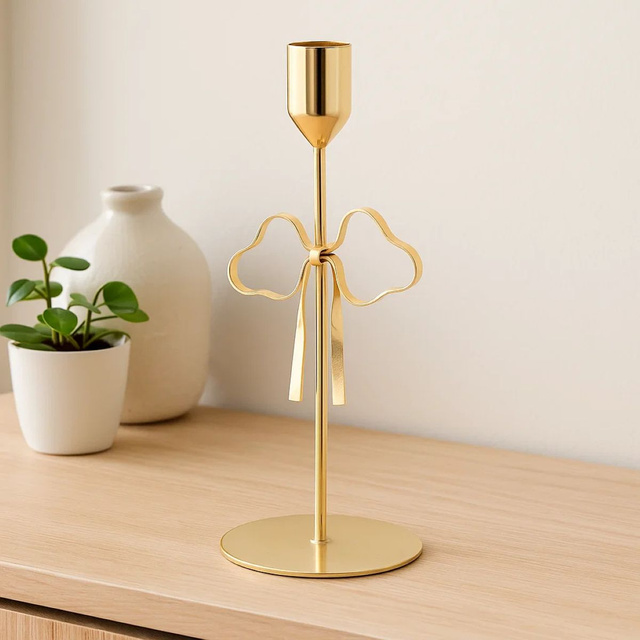Candelabru metalic, aurit, 21 cm