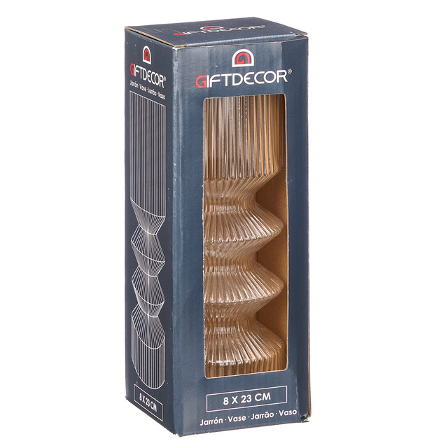 Vaza tubulara de sticla, canelata, 8 x 23 cm