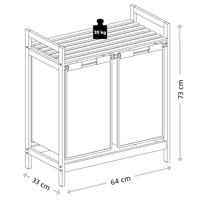 Cos de rufe din bambus, doua compartimente, 64 x 73 cm