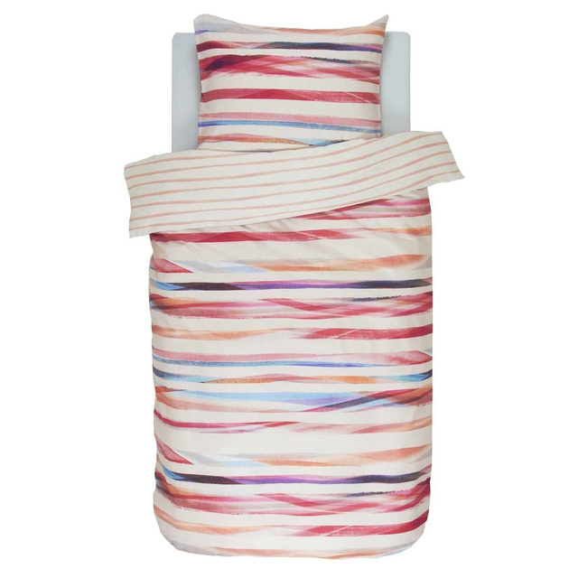 Set de lenjerie din bumbac satinat cu dungi colorate, 140 x 220 cm, Esprit