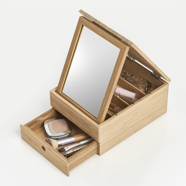 Cutie pentru bijuterii cu oglinda si sertar, bambus, ZELLER