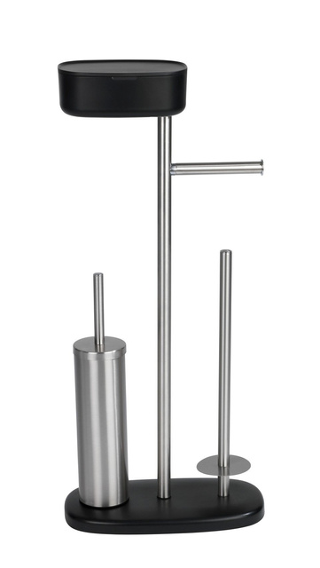 Suport RIVAZZA pentru hârtie și perie de toaletă cu raft și coș, 4in1, negru, WENKO