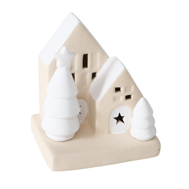 Decorațiune casă din ceramică cu iluminare LED, 10,5 cm