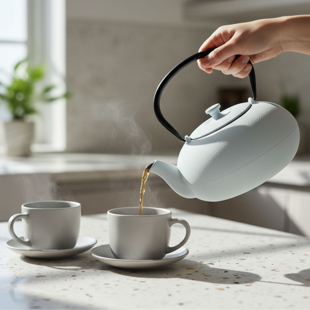 Ceainic din fontă cu infuzor NOMI, 800 ml, alb