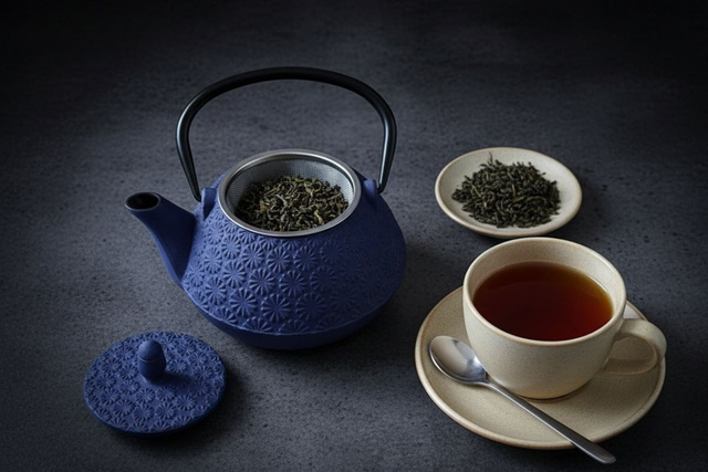 Ceainic din fontă cu infuzor TAKI, 1000 ml, bleumarin