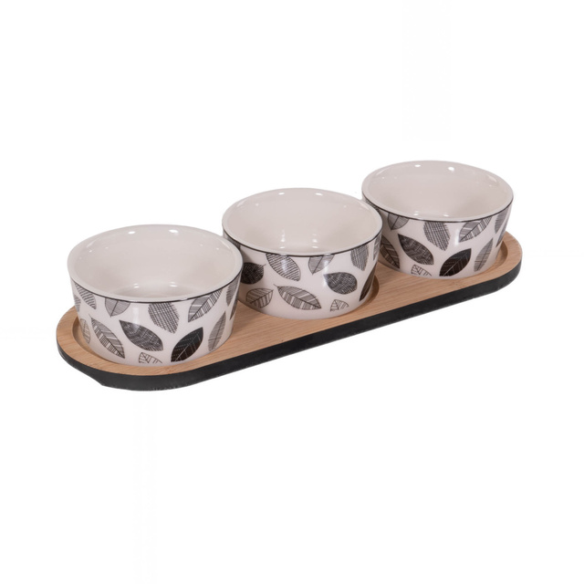 Set pentru servirea gustărilor: tavă și 3 vase de porțelan, Ø 10 cm