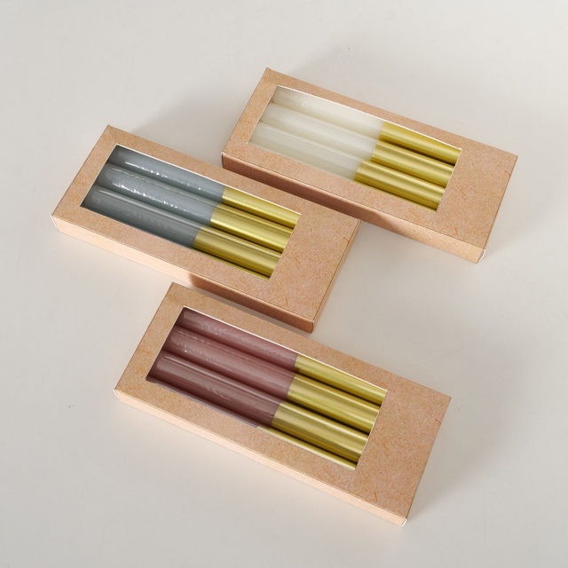 Set 4 lumanari,  roz cu baza aurie