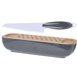 Coș de pâine cu capac din bambus, cuțit inclus