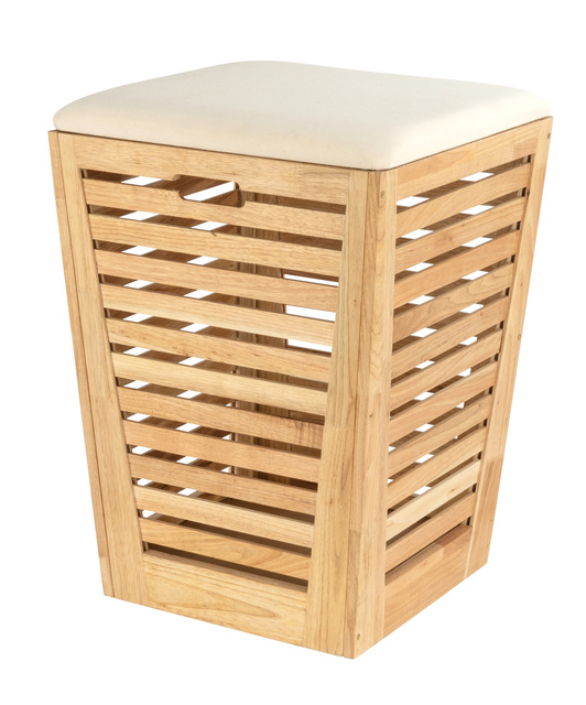 Cos pentru rufe cu scaun din tesatura de in ACINA, lemn de salcam, 55 litri, Wenko