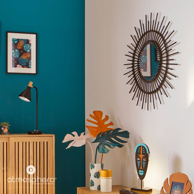 Oglindă de perete în cadru țesut, Ø 76 cm, negru