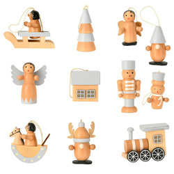 Set de jucării din lemn pentru brad, 12 buc.