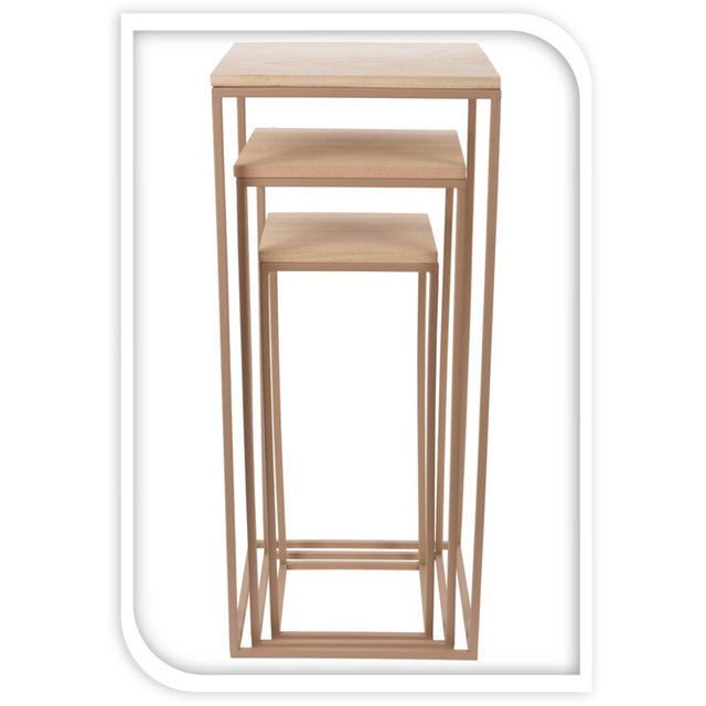 Set masute cafea cu blat din lemn, 3 bucati