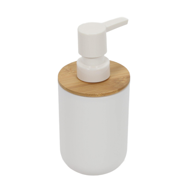 Dispenser pentru sapun lichid, cu capac din bambus