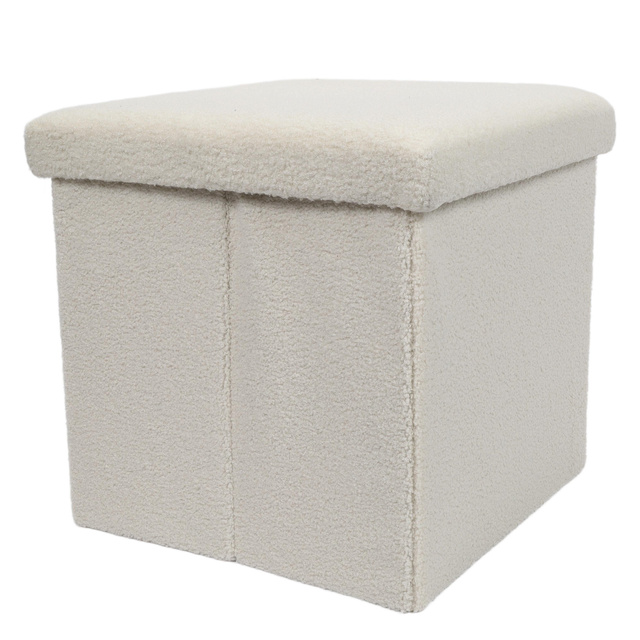 Taburet bouclé cu spațiu de depozitare BINI, 38 x 38 x 38 cm