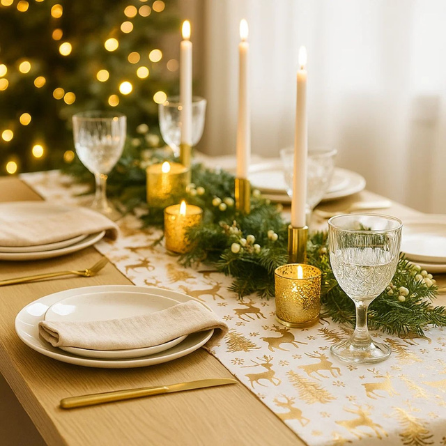 Culoar pentru masă, cu motiv pădure, 28 x 300 cm