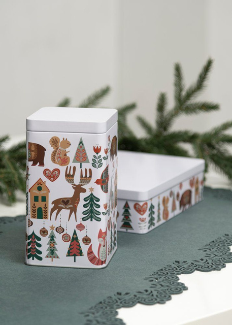 Recipient metalic pentru biscuiți FOLK, cu capac.