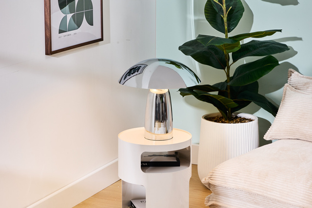 Lampa de noapte ciupercă OMIA, argintie, înălțime 34 cm