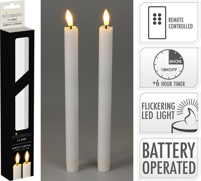 Lumânări de masă din ceară cu LED, 25 cm