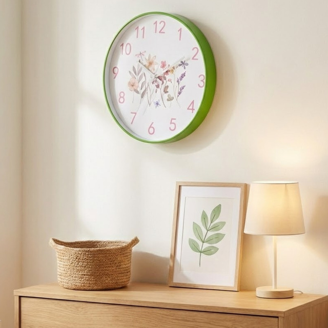 Ceas de perete cu motiv floral, Ø 30 cm, verde