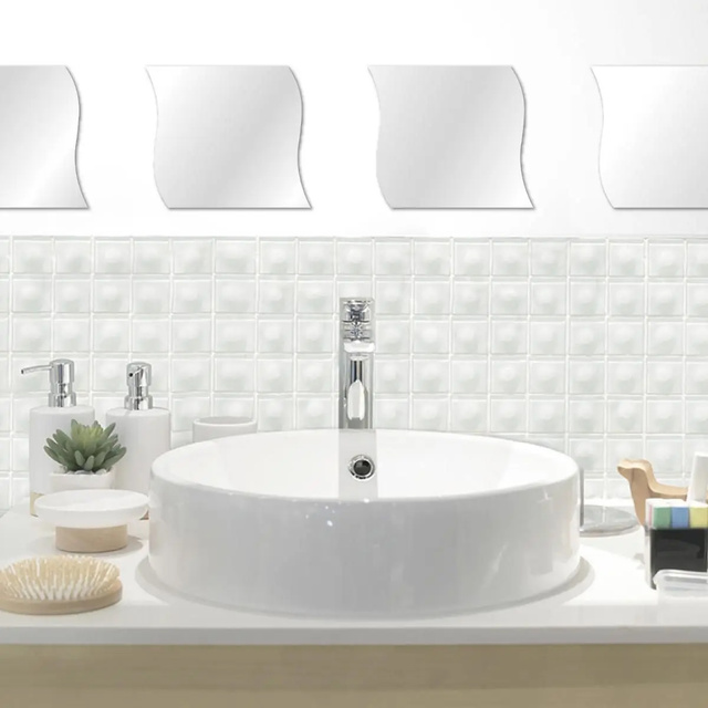 Set de 4 oglinzi decorative Atmosphera Créateur d'intérieur, 30 x 0.2 x 30 cm, Sticla, Argintiu