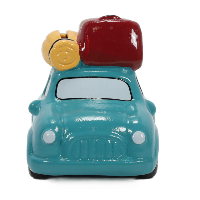 O pușculiță din ceramică colorată cu motiv de călătorie