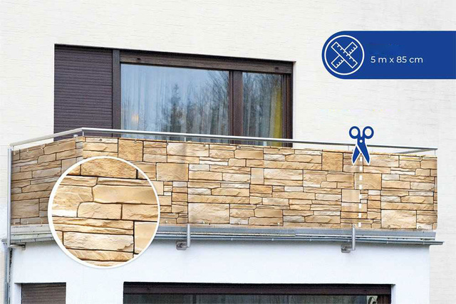 Protecție pentru balcon cu motiv de piatră decorativă - 500 x 85 cm, ardezie