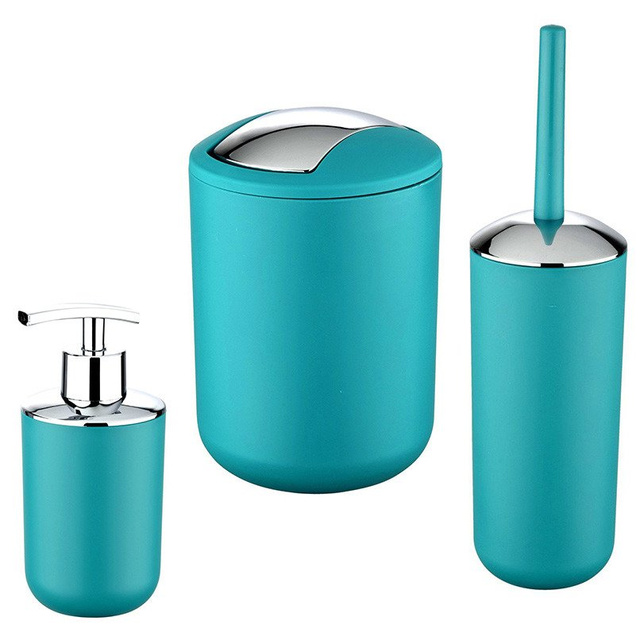 Set accesorii de baie BRASIL, dozator de săpun + perie de toaletă + coș de gunoi 2 l, culoare turcoaz, WENKO